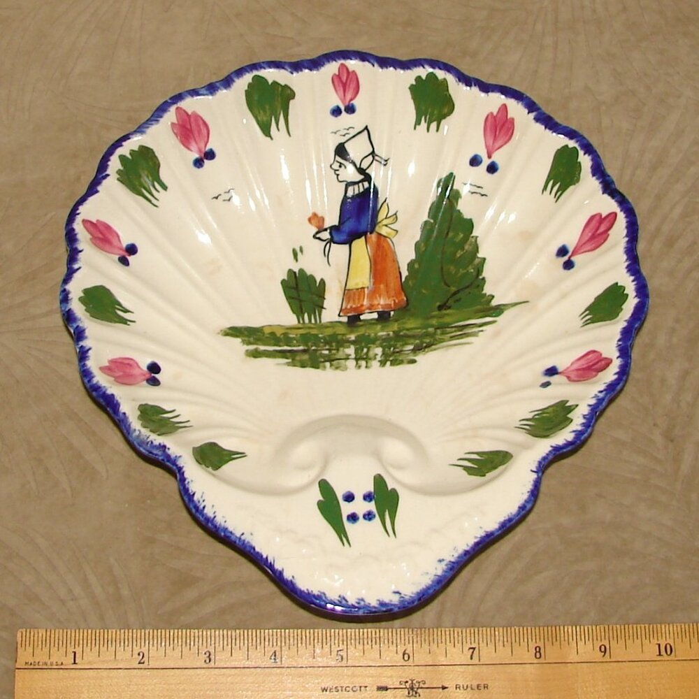 Vtg Blue Ridge Southern Potteries Clam Shell-Shaped Bowl, French Peasant Pattern
